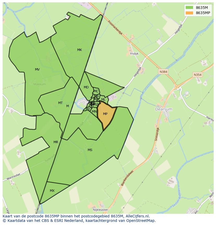 Afbeelding van het postcodegebied 8635 MP op de kaart.