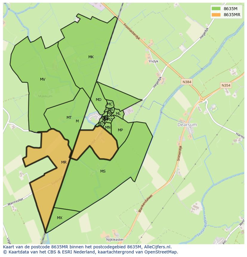 Afbeelding van het postcodegebied 8635 MR op de kaart.