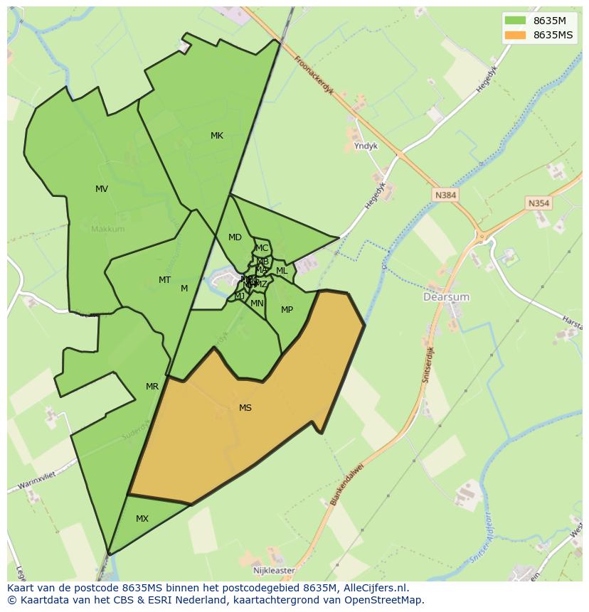 Afbeelding van het postcodegebied 8635 MS op de kaart.