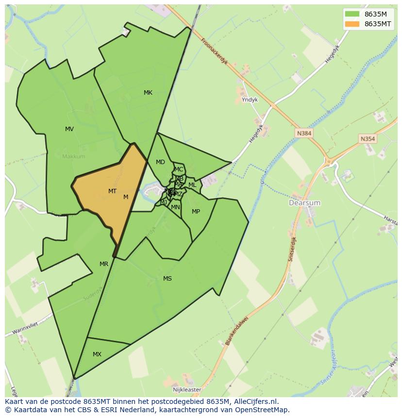 Afbeelding van het postcodegebied 8635 MT op de kaart.