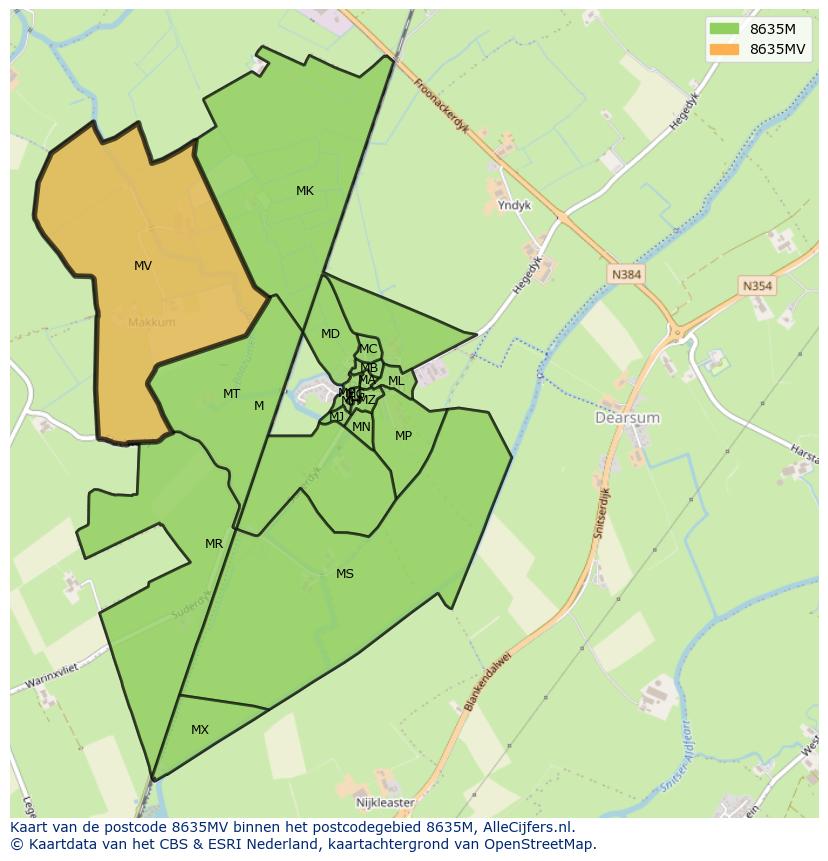 Afbeelding van het postcodegebied 8635 MV op de kaart.