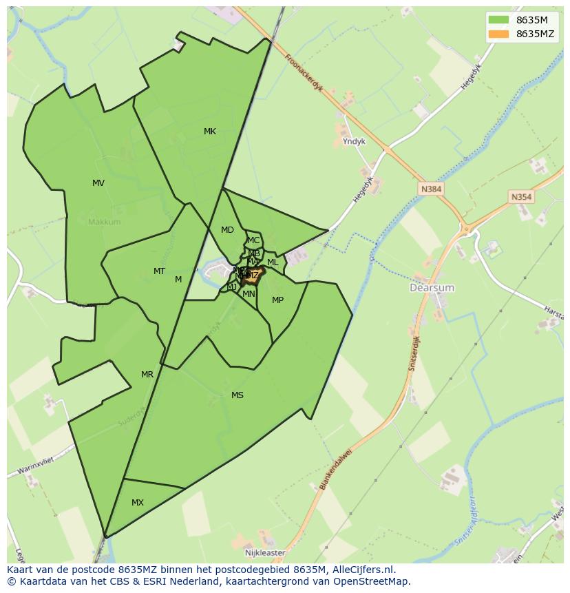 Afbeelding van het postcodegebied 8635 MZ op de kaart.