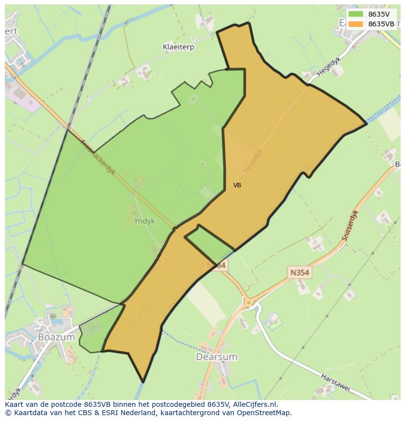 Afbeelding van het postcodegebied 8635 VB op de kaart.