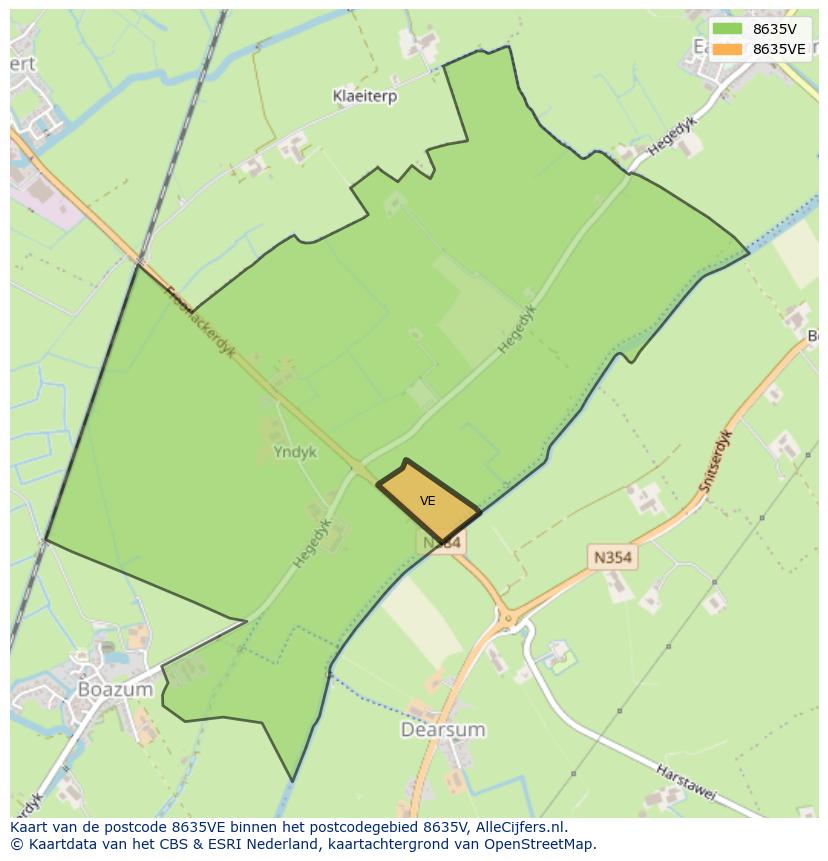 Afbeelding van het postcodegebied 8635 VE op de kaart.