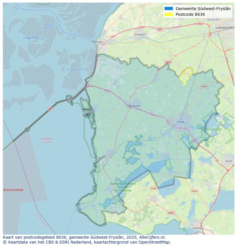 Afbeelding van het postcodegebied 8636 op de kaart.