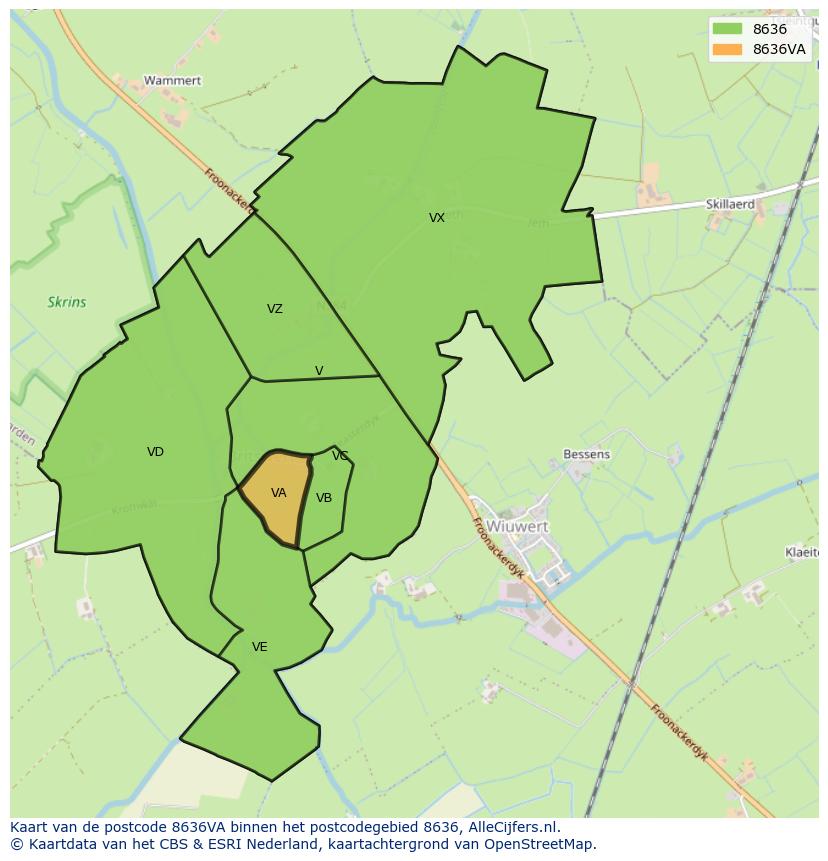 Afbeelding van het postcodegebied 8636 VA op de kaart.