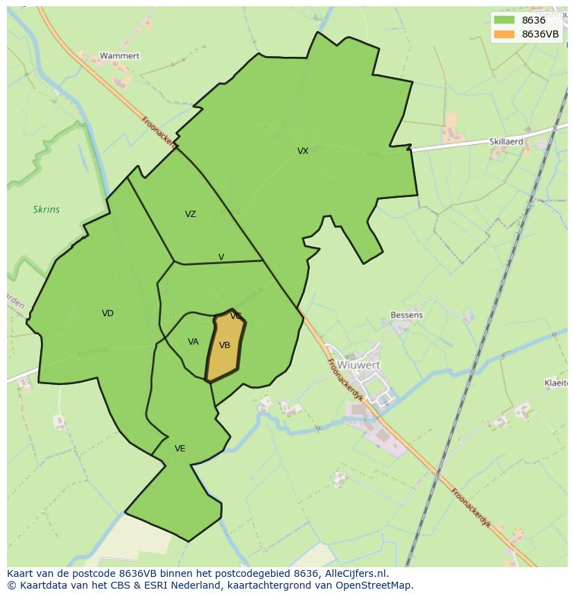 Afbeelding van het postcodegebied 8636 VB op de kaart.