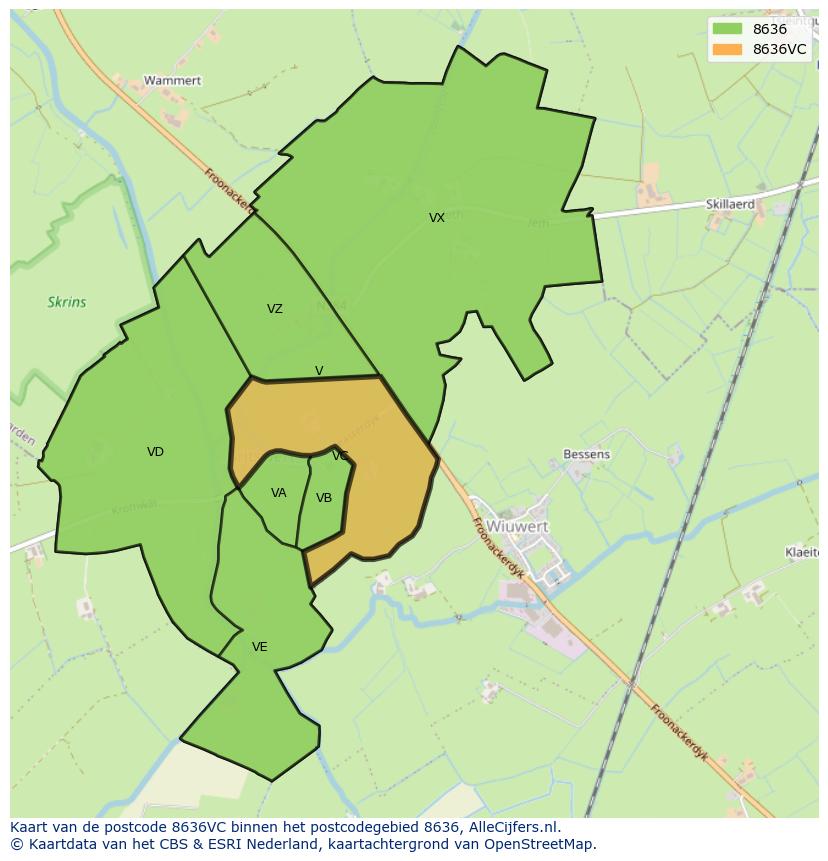 Afbeelding van het postcodegebied 8636 VC op de kaart.