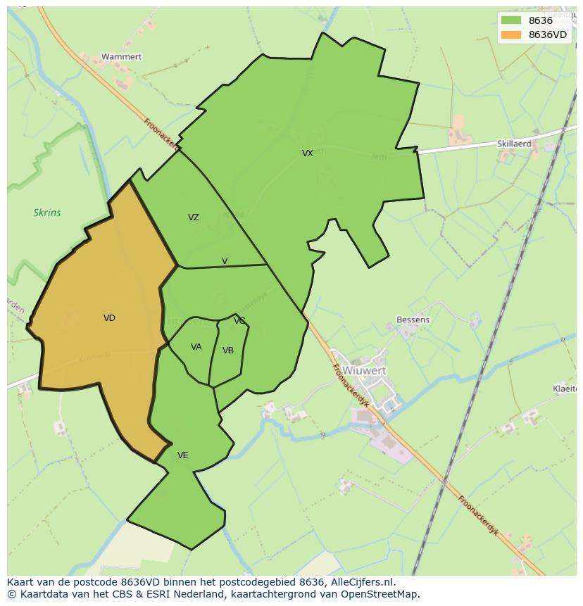 Afbeelding van het postcodegebied 8636 VD op de kaart.