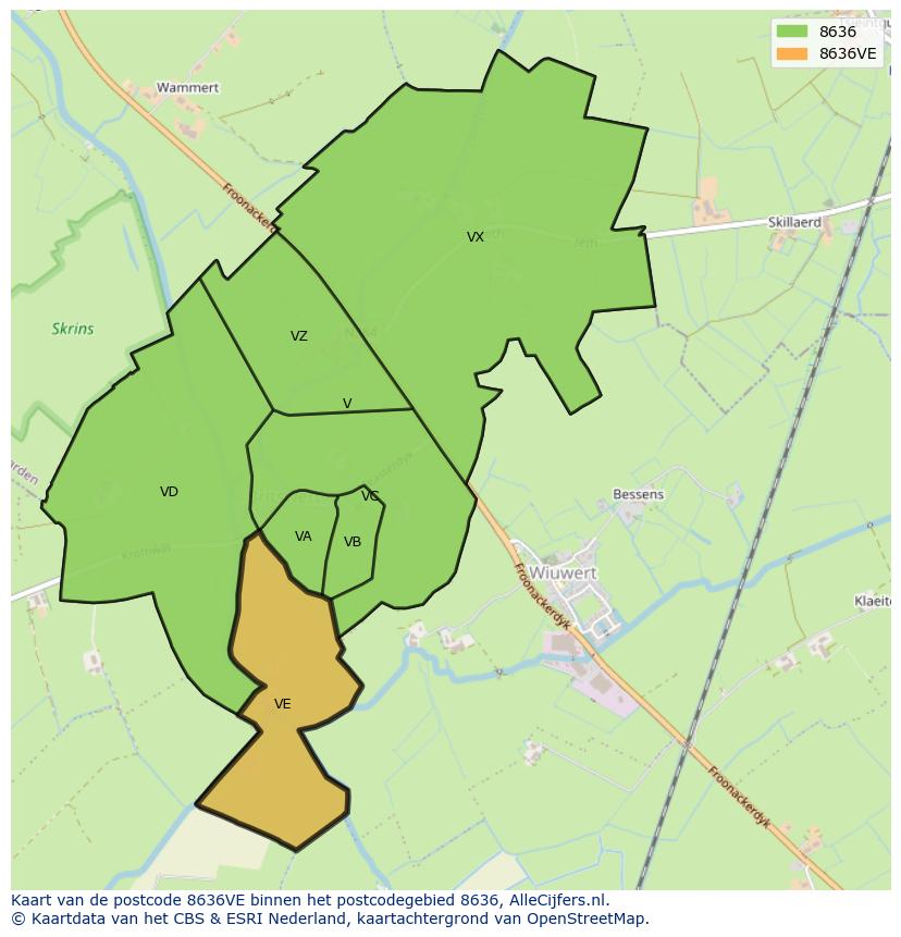 Afbeelding van het postcodegebied 8636 VE op de kaart.