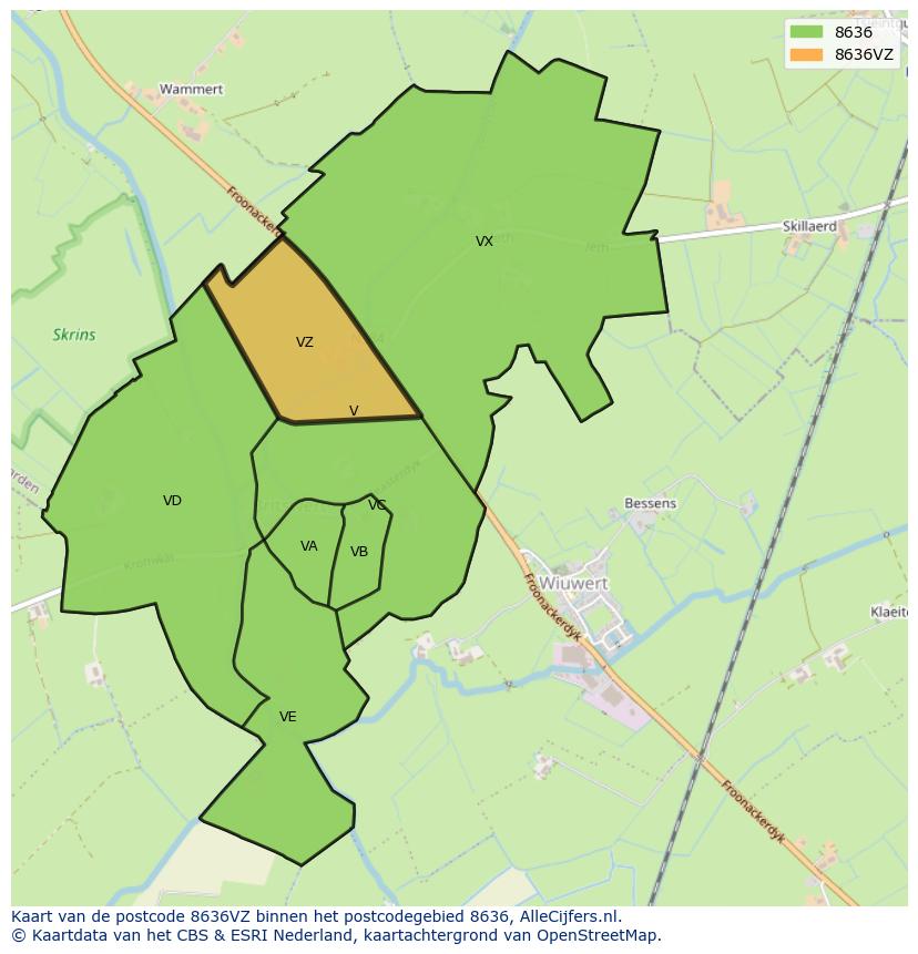 Afbeelding van het postcodegebied 8636 VZ op de kaart.