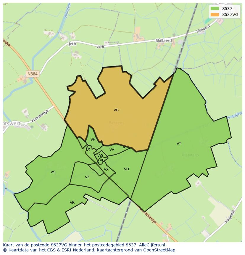 Afbeelding van het postcodegebied 8637 VG op de kaart.