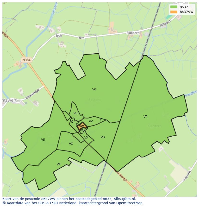 Afbeelding van het postcodegebied 8637 VW op de kaart.