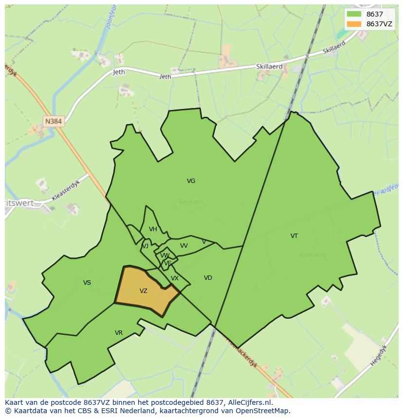 Afbeelding van het postcodegebied 8637 VZ op de kaart.