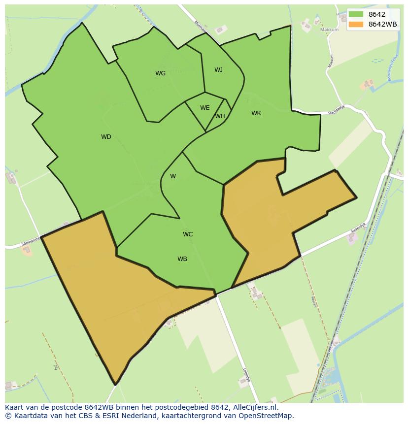 Afbeelding van het postcodegebied 8642 WB op de kaart.