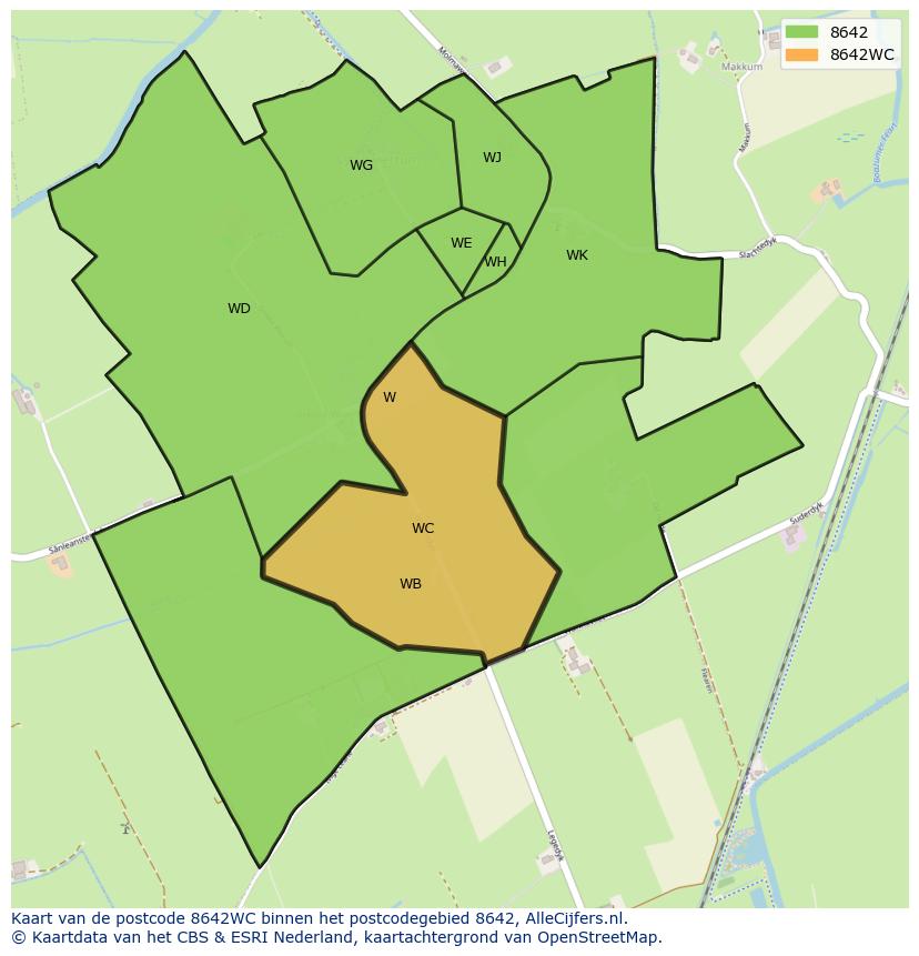 Afbeelding van het postcodegebied 8642 WC op de kaart.