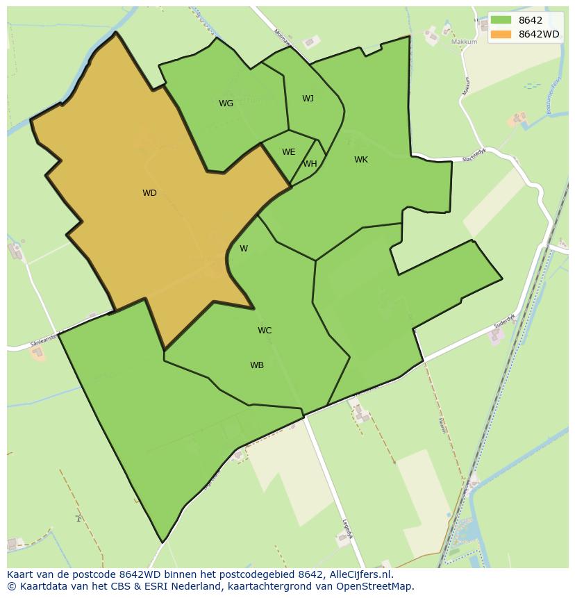 Afbeelding van het postcodegebied 8642 WD op de kaart.