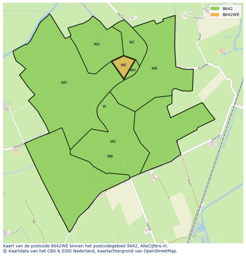 Afbeelding van het postcodegebied 8642 WE op de kaart.