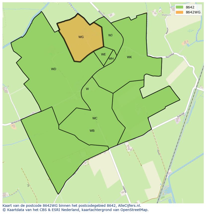Afbeelding van het postcodegebied 8642 WG op de kaart.