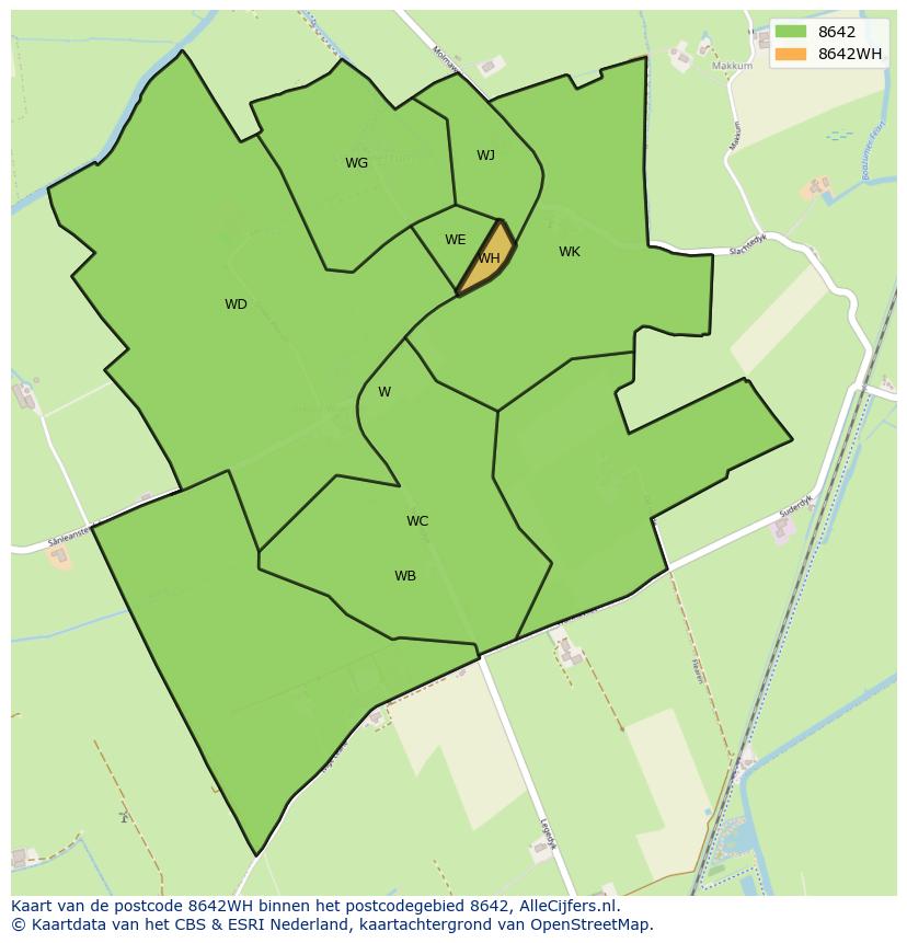 Afbeelding van het postcodegebied 8642 WH op de kaart.