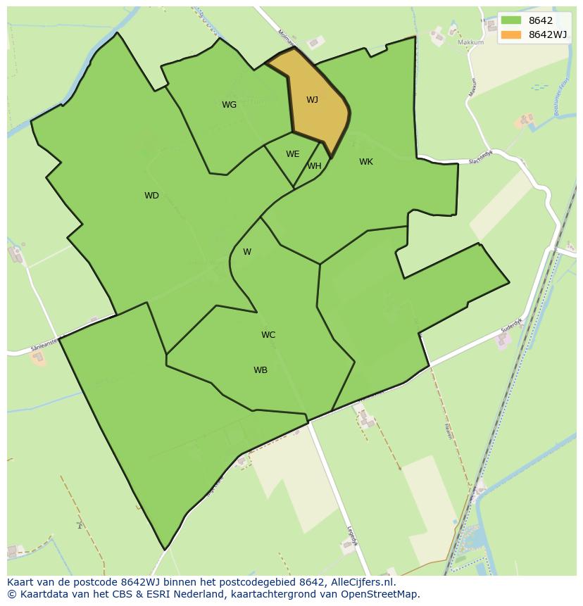 Afbeelding van het postcodegebied 8642 WJ op de kaart.