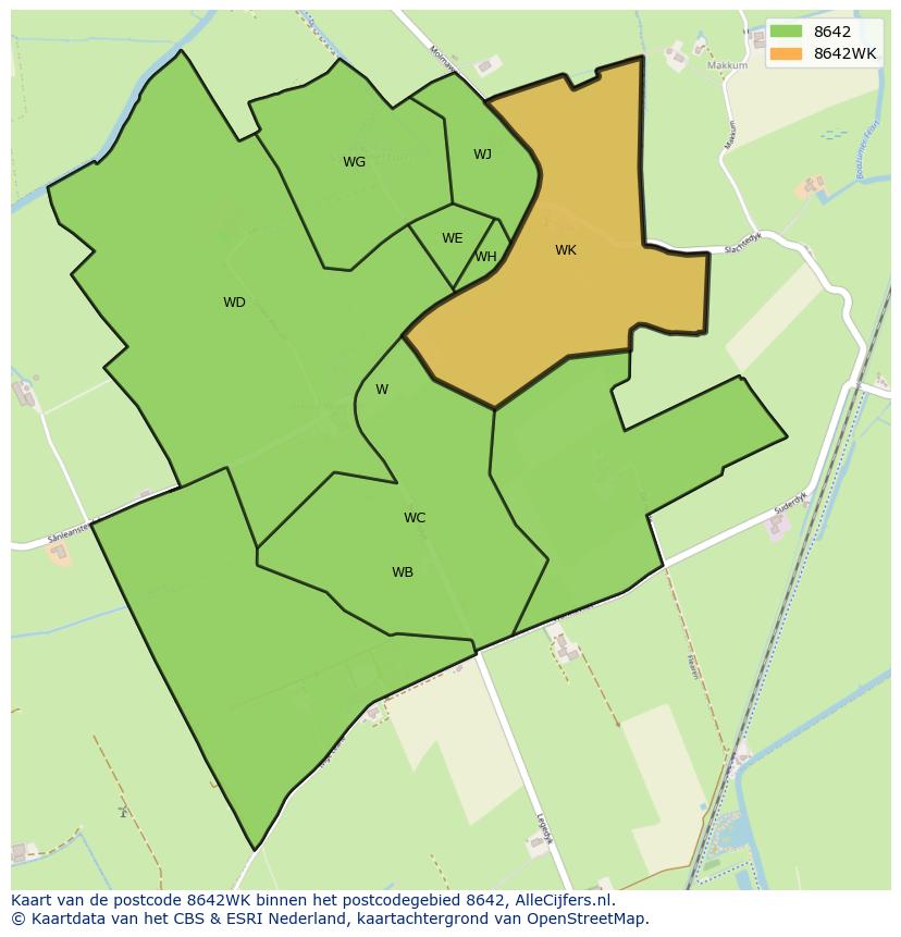 Afbeelding van het postcodegebied 8642 WK op de kaart.