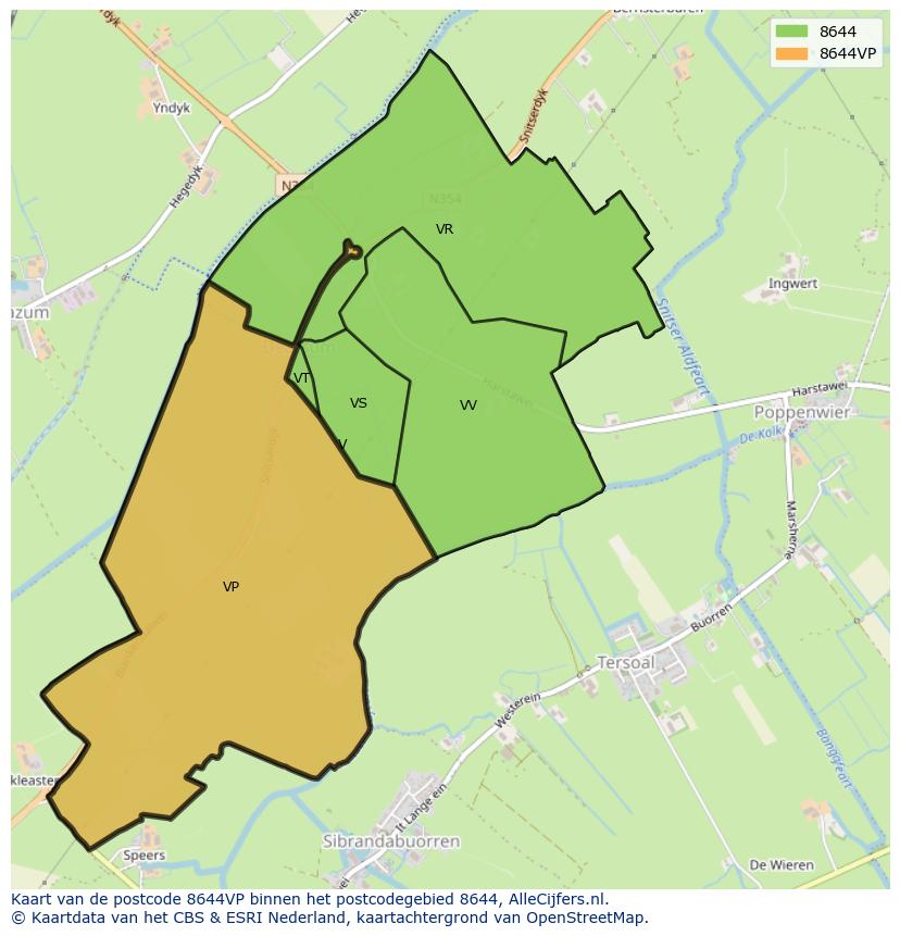 Afbeelding van het postcodegebied 8644 VP op de kaart.