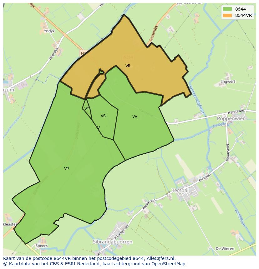 Afbeelding van het postcodegebied 8644 VR op de kaart.