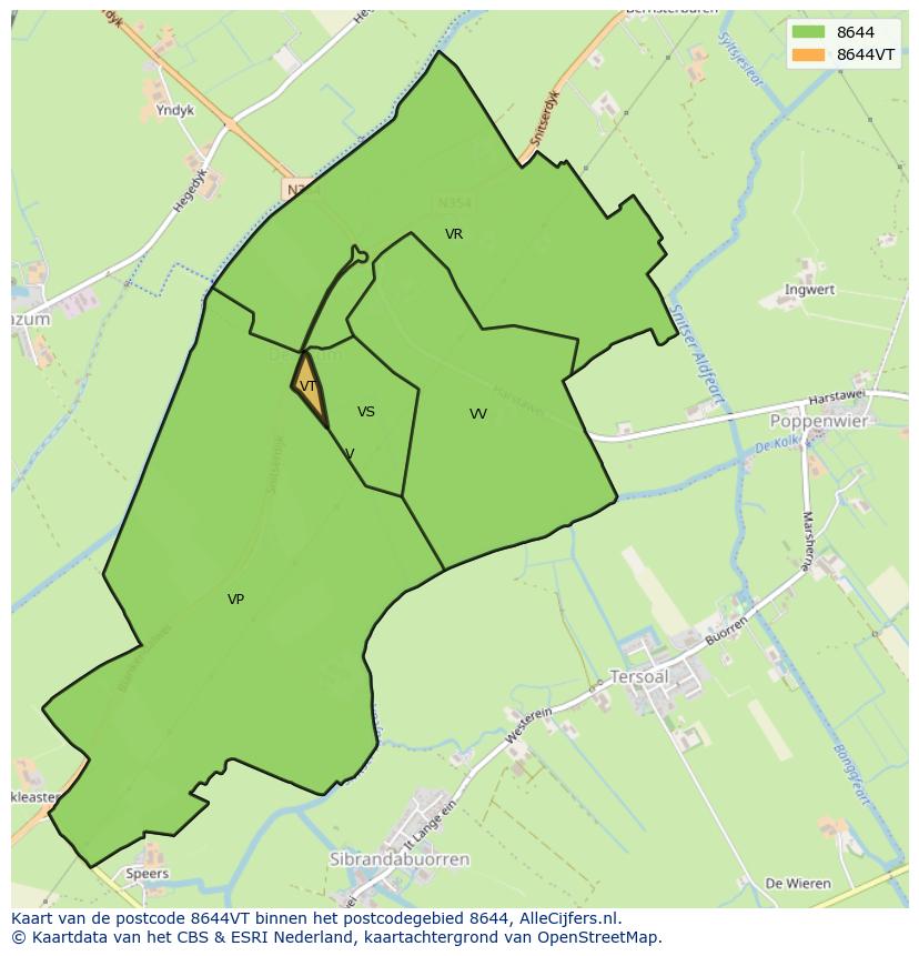 Afbeelding van het postcodegebied 8644 VT op de kaart.