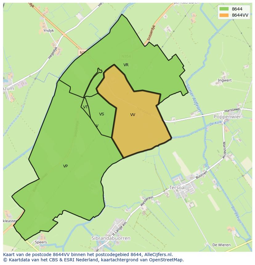 Afbeelding van het postcodegebied 8644 VV op de kaart.