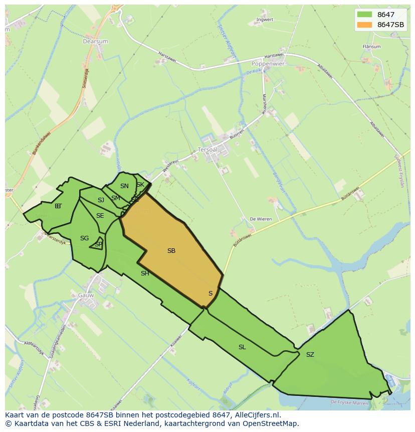 Afbeelding van het postcodegebied 8647 SB op de kaart.