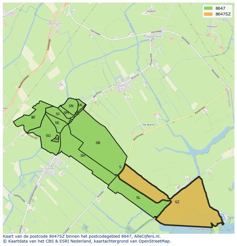 Afbeelding van het postcodegebied 8647 SZ op de kaart.