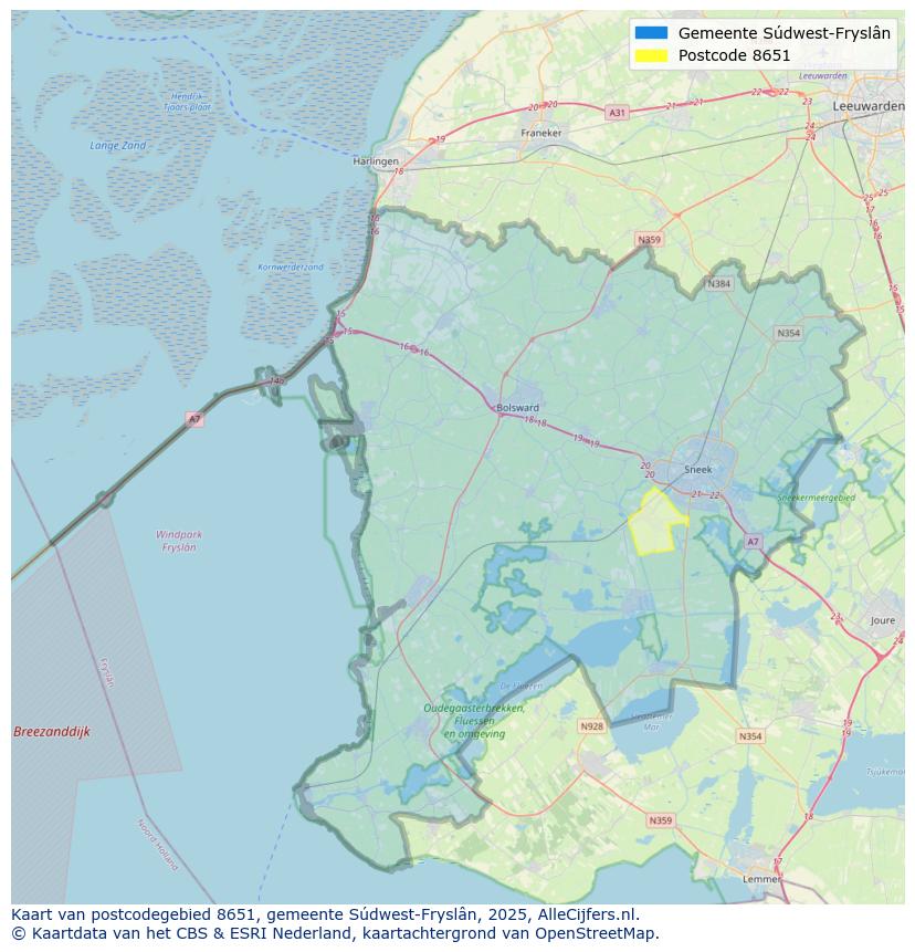 Afbeelding van het postcodegebied 8651 op de kaart.