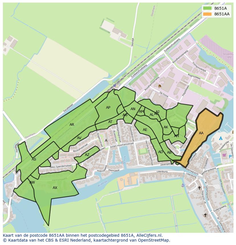 Afbeelding van het postcodegebied 8651 AA op de kaart.