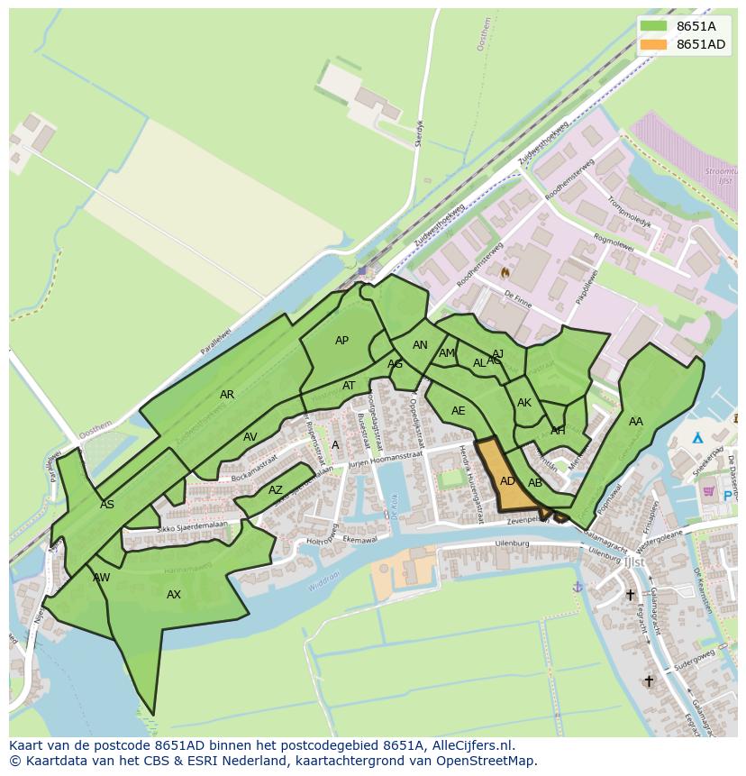 Afbeelding van het postcodegebied 8651 AD op de kaart.