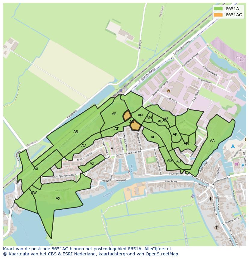 Afbeelding van het postcodegebied 8651 AG op de kaart.