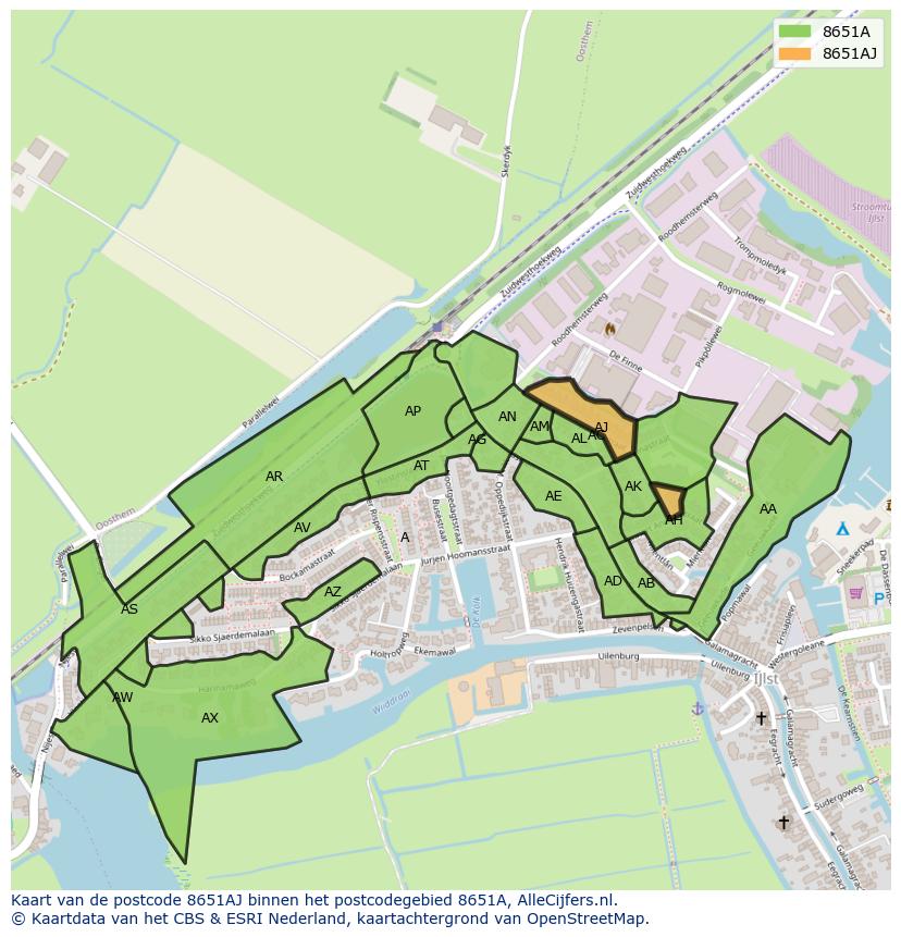 Afbeelding van het postcodegebied 8651 AJ op de kaart.