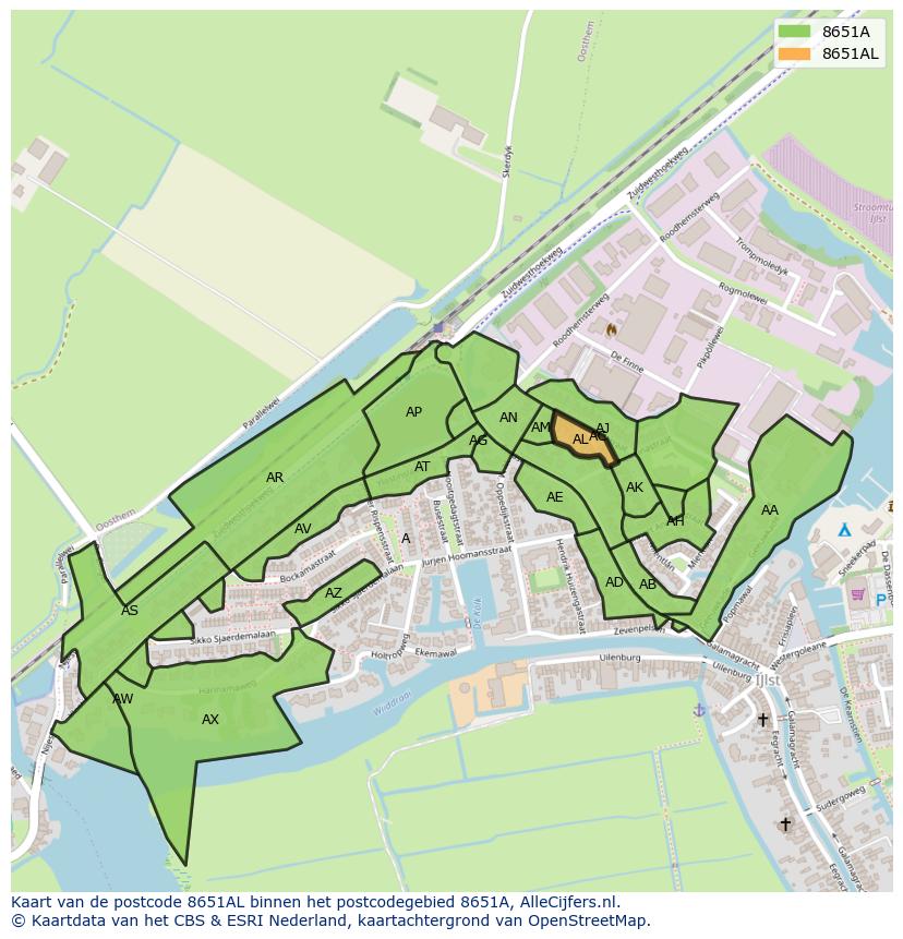 Afbeelding van het postcodegebied 8651 AL op de kaart.
