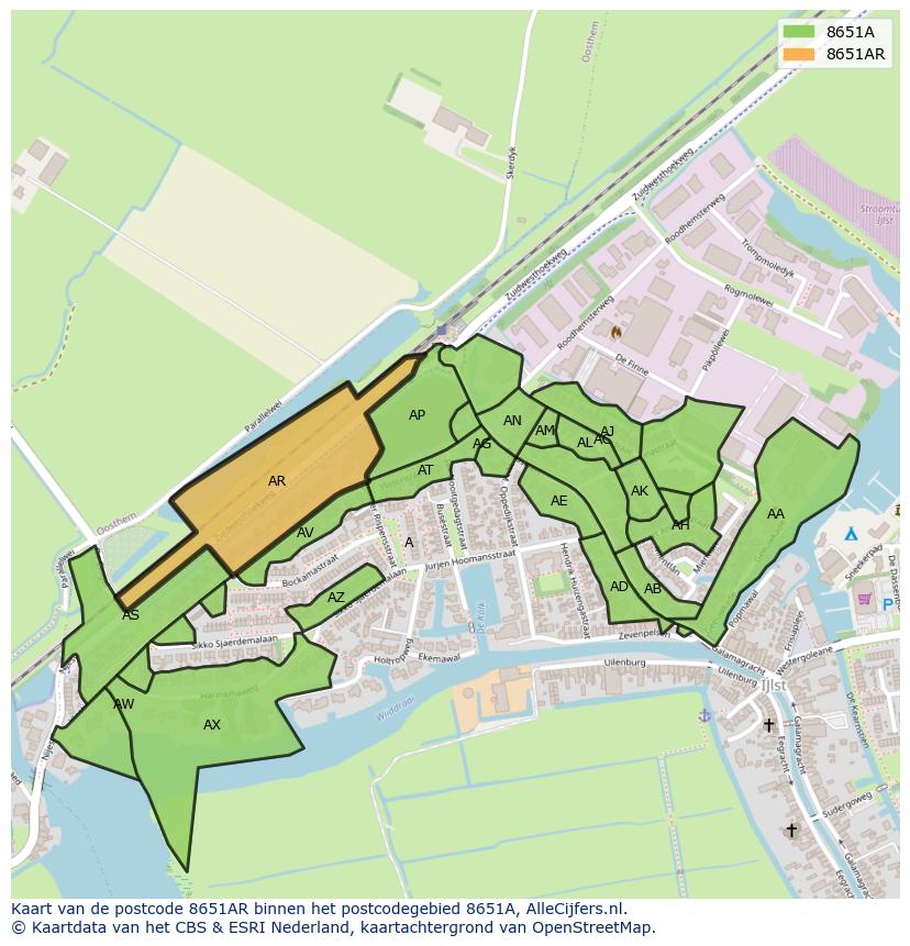 Afbeelding van het postcodegebied 8651 AR op de kaart.