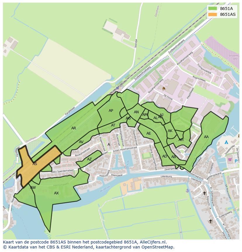 Afbeelding van het postcodegebied 8651 AS op de kaart.