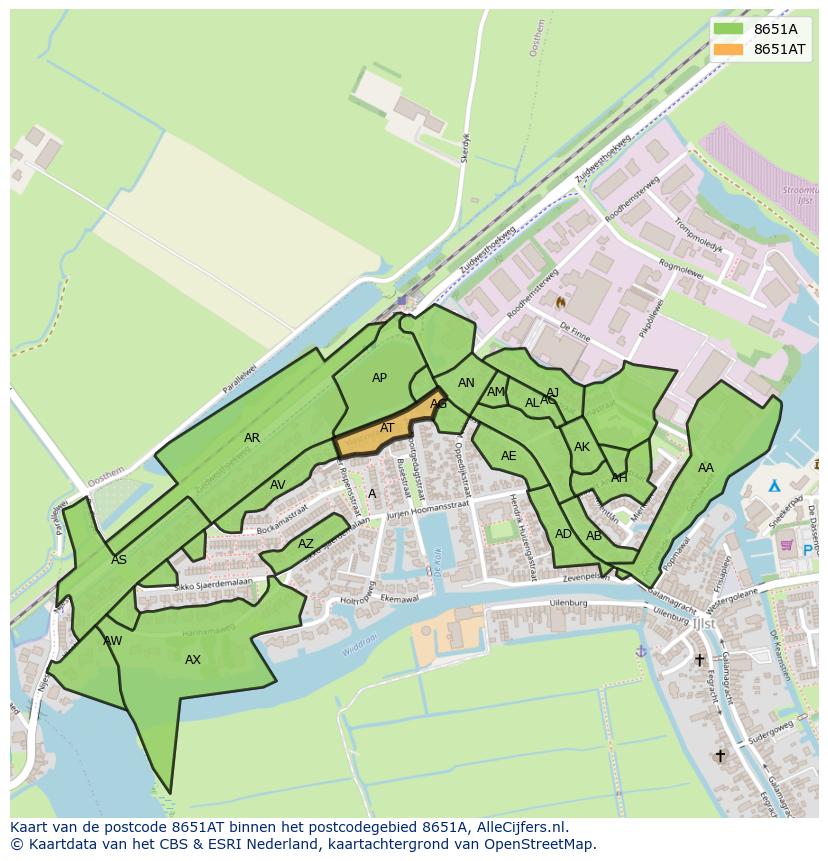 Afbeelding van het postcodegebied 8651 AT op de kaart.