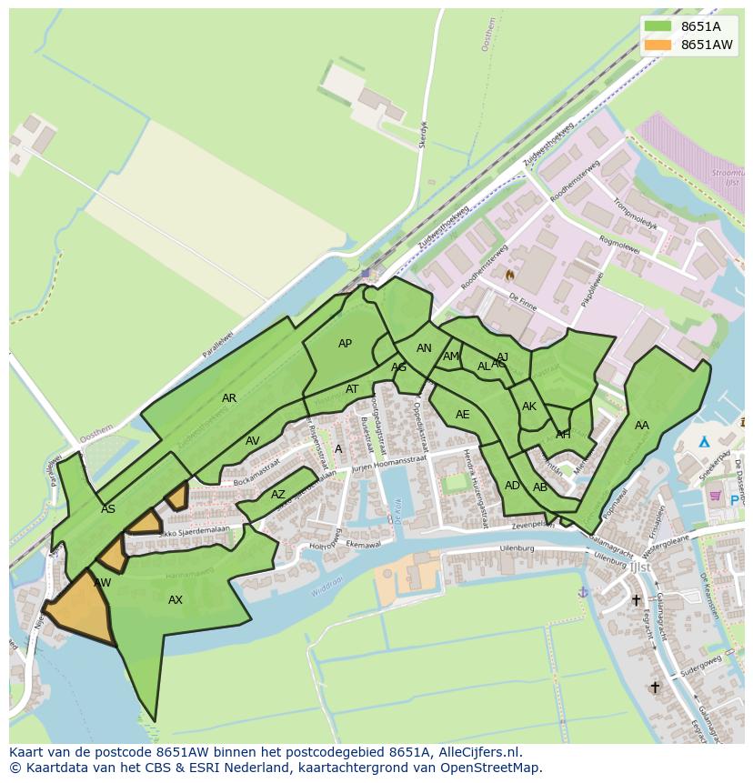 Afbeelding van het postcodegebied 8651 AW op de kaart.