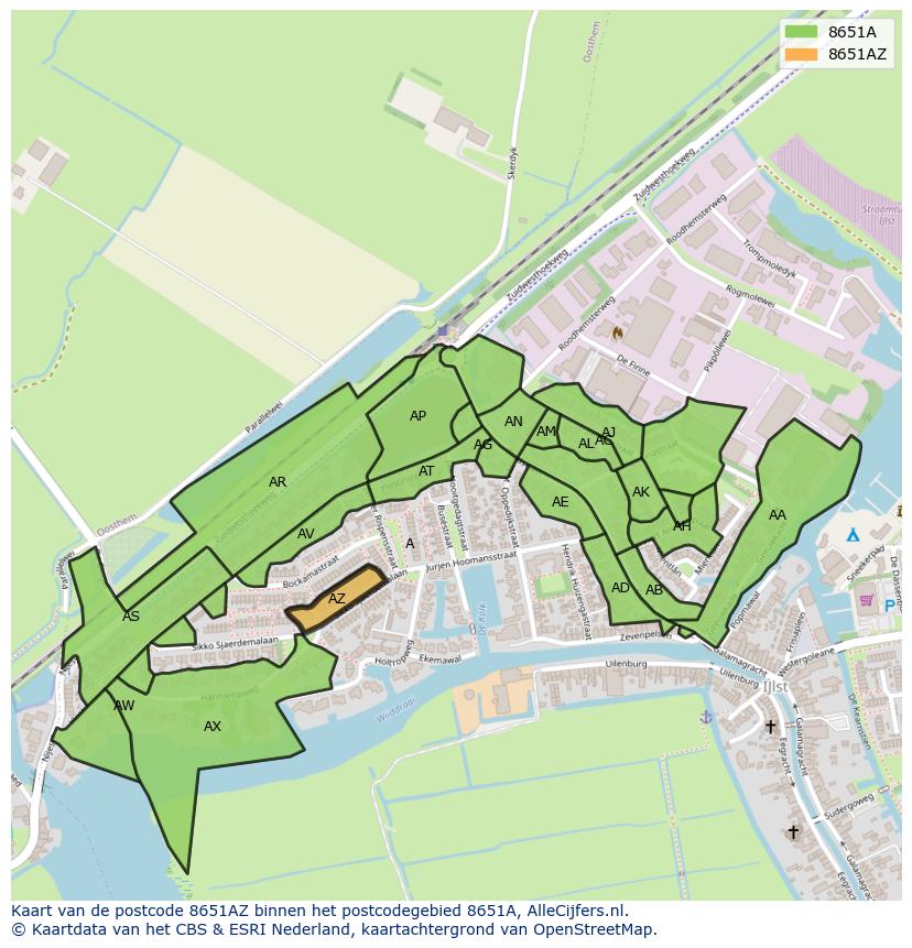 Afbeelding van het postcodegebied 8651 AZ op de kaart.