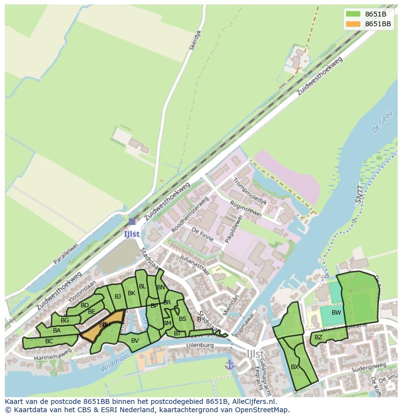 Afbeelding van het postcodegebied 8651 BB op de kaart.