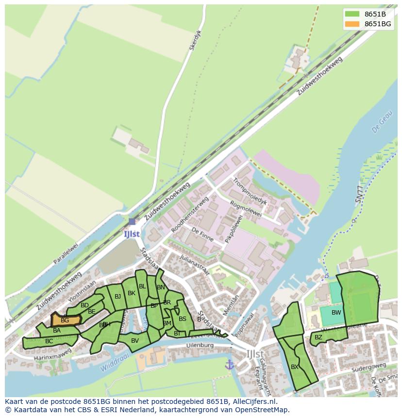 Afbeelding van het postcodegebied 8651 BG op de kaart.