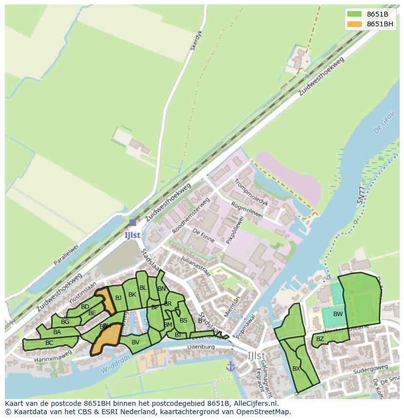 Afbeelding van het postcodegebied 8651 BH op de kaart.