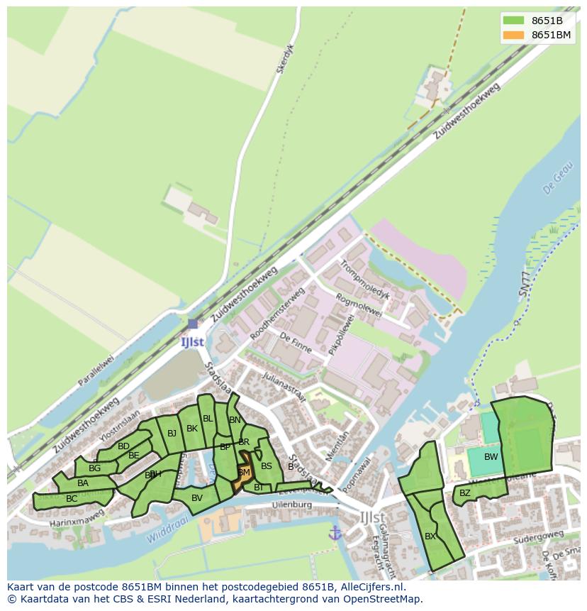 Afbeelding van het postcodegebied 8651 BM op de kaart.