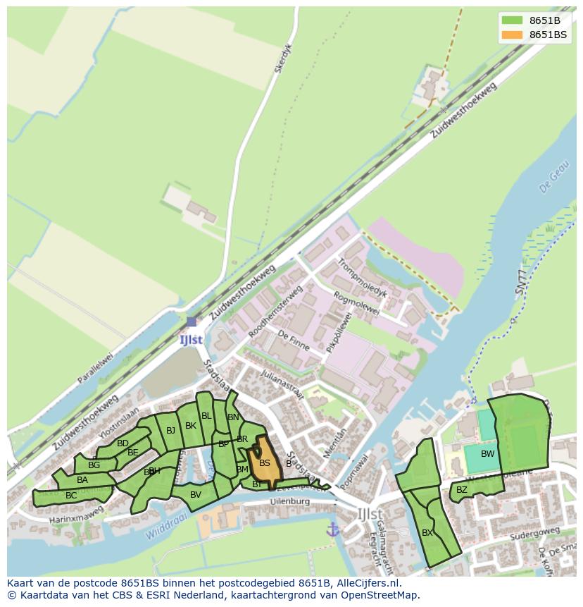 Afbeelding van het postcodegebied 8651 BS op de kaart.