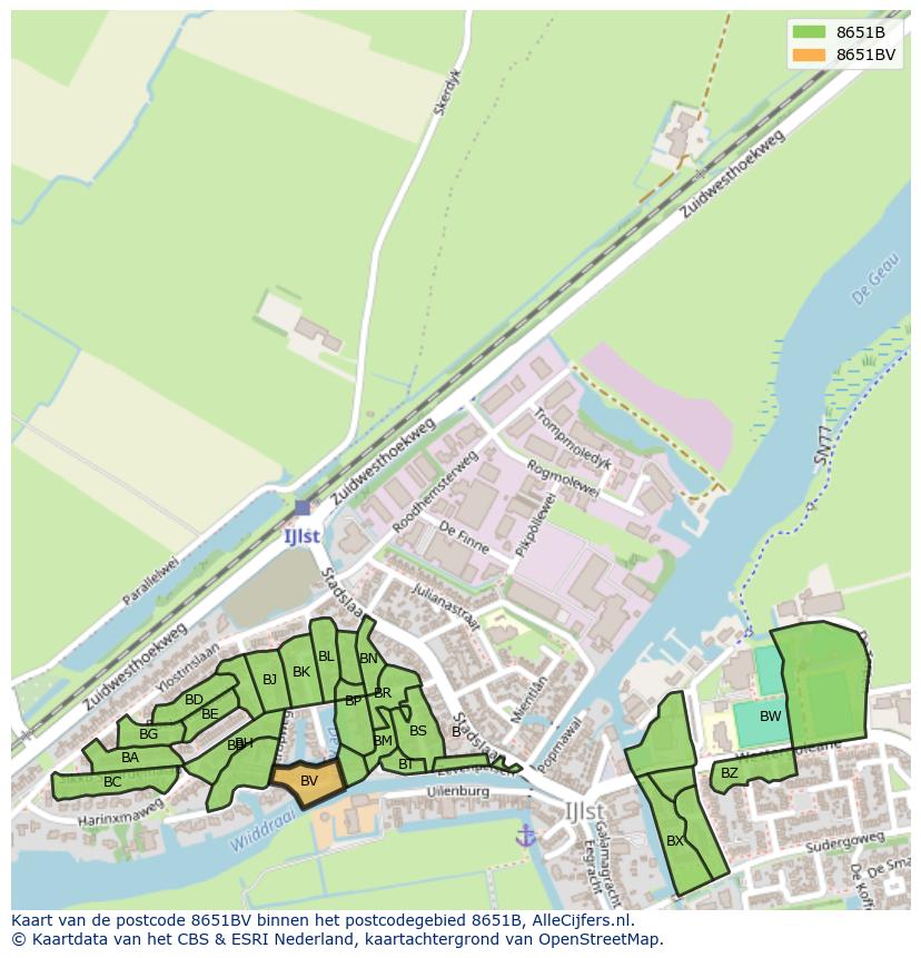 Afbeelding van het postcodegebied 8651 BV op de kaart.