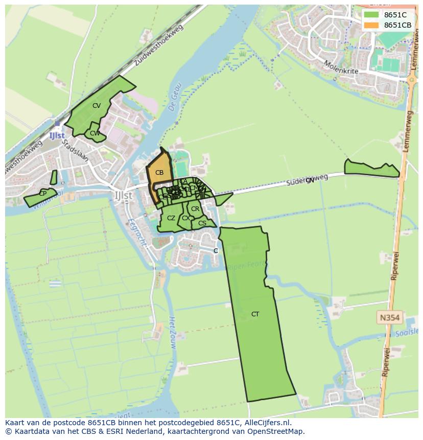 Afbeelding van het postcodegebied 8651 CB op de kaart.